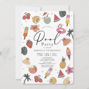 Invitation Piscine Fête Été Natation Fille Anniversaire