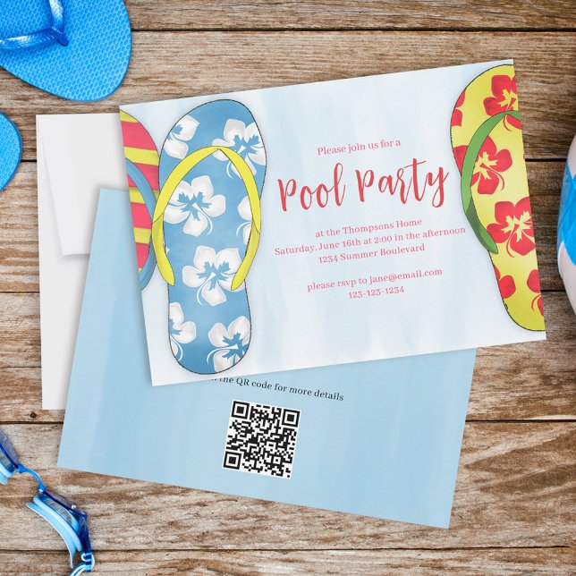 Invitation Piscine Fête Été Plage tropicale Flip Flops (Créateur téléchargé)