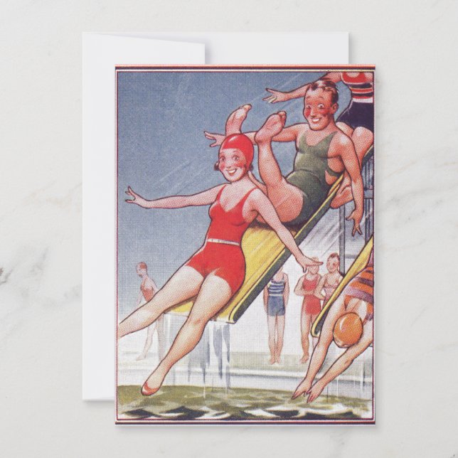 Invitation Piscine Fête Nage Vintage Été (Devant)