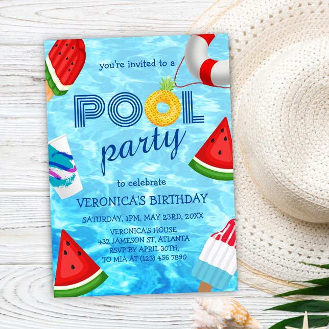 Invitation Piscine fêtes Cool Amusement été Anniversaire (Pool Party Cool Fun Summer Birthday Invitation)