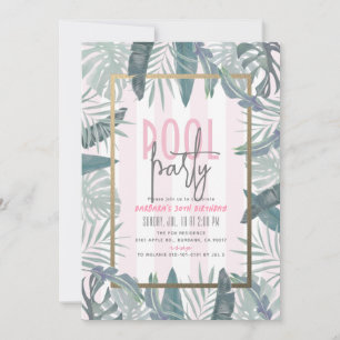 Invitation Piscine Feuille tropicale Pink Adulte Anniversaire