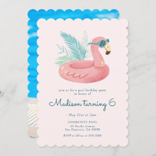 Invitation Piscine Flamant rose rose fête d'anniversaire