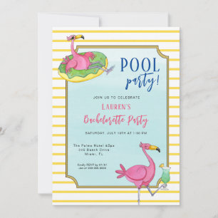 Invitation Piscine Flamants roses roses Bachelortie