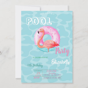 Invitation Piscine Flamants roses roses Flottant été Annivers
