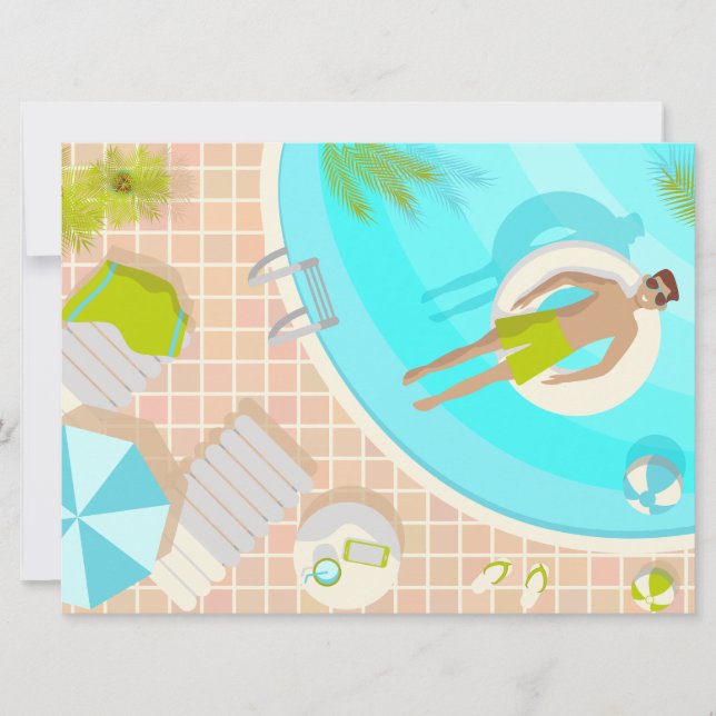Invitation Piscine mec sur la plage tropicale estivale vacanc (Devant)