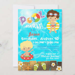 Invitation Piscine Party Enfants baignade Anniversaire