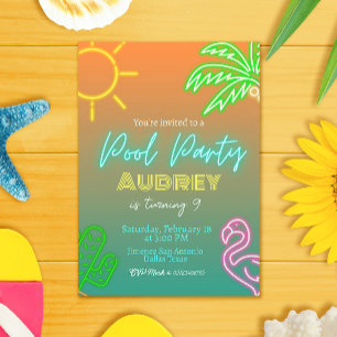 Invitation Piscine Party Neon