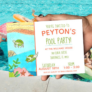 Invitation Piscine Party Tortues été Anniversaire