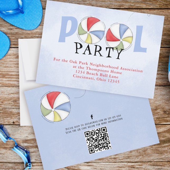 Invitation Piscine Party Watercolor Été personnalisé (Fun Pool party custom invitation template. )