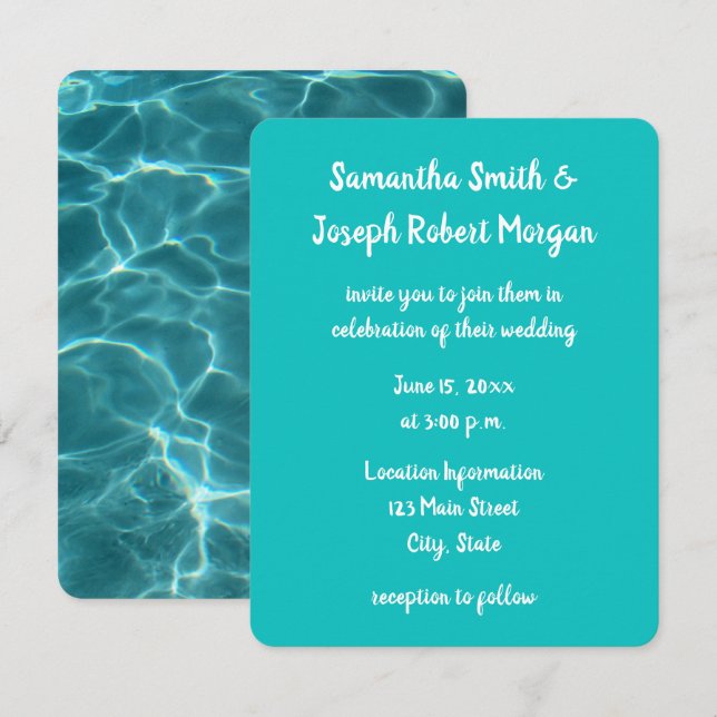 Invitation Piscine Photo de Mariage Vert Aqua (Devant / Derrière)