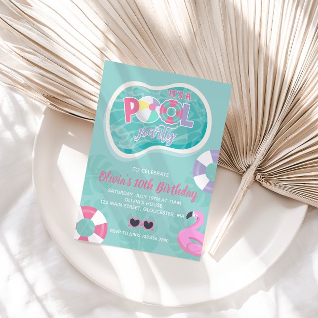 Invitation Piscine Piscine rose flottant été Anniversaire (Créateur téléchargé)