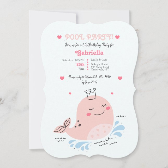 Invitation Piscine pour baleines roses fête d'anniversaire (Devant)
