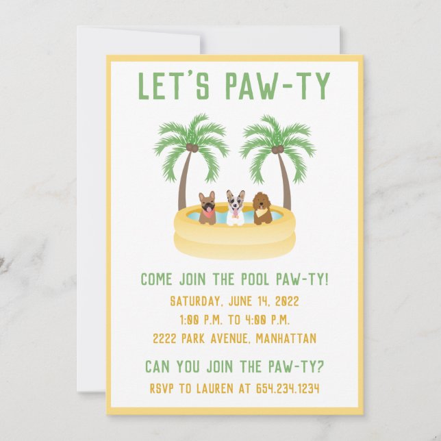 Invitation Piscine pour chiens d'été (Devant)