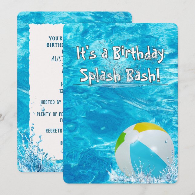 Invitation Piscine pour fête d'anniversaire (Devant / Derrière)