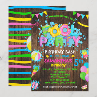 Invitation Piscine rose Anniversaire Fête du caoutchouc Canar