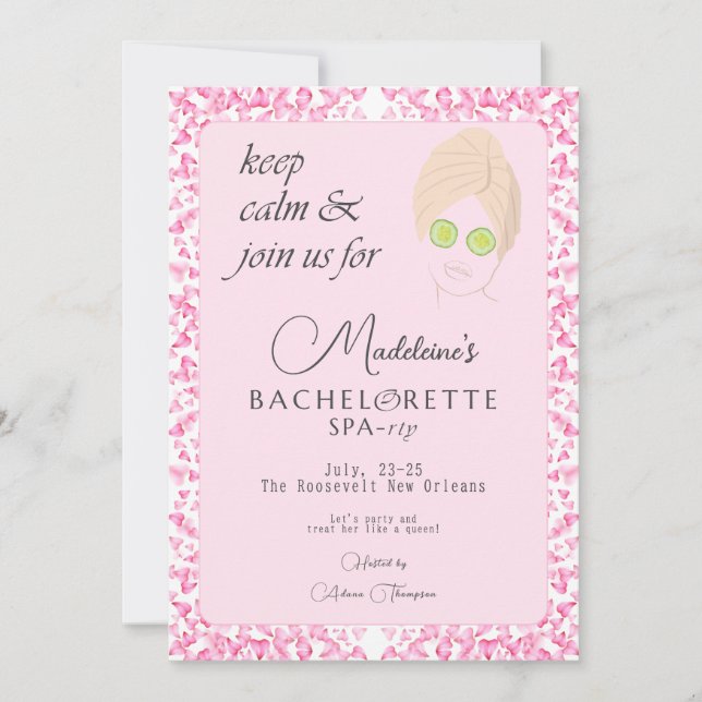 Invitation Piscine Rose & Spa Week-end Getaway Bachelorette P (Devant)
