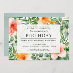 Invitation Piscine tropicale d'anniversaire et Luau