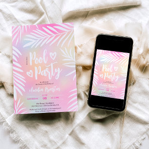 Invitation Piscine tropicale en palmier arc-en-ciel fête Swee