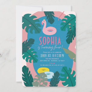 Invitation Piscine tropicale fête rose fille Anniversaire