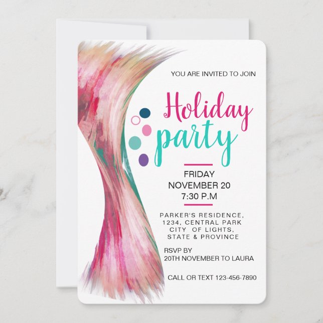 Invitation Piscine Vacances d'été Turquoise rose Aquarelle (Devant)