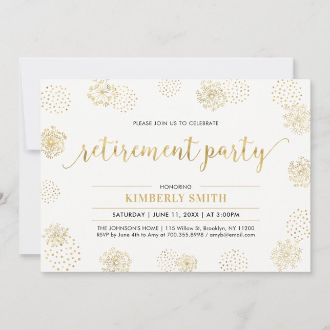 Invitation Pissenlit doré | Fête de retraite moderne et éléga (Devant)