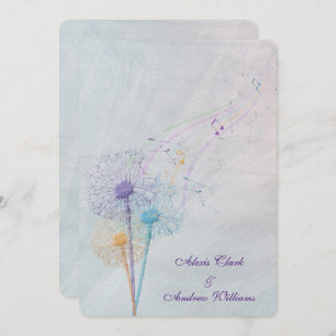 Invitation pissenlit et notes musicales sur tulle mariage