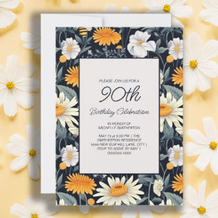 Invitation Pissenlits Marguerites Bleu Nuit Anniversaire Adul