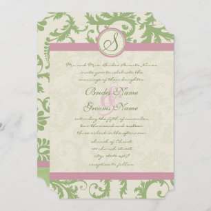 Invitation Pistachio Clover Rose Petal Mariage damassé Invita