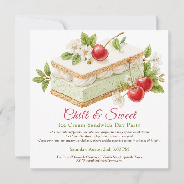 Invitation Pistachio Crème glacée Sandwich Day Aquarelle (Devant)