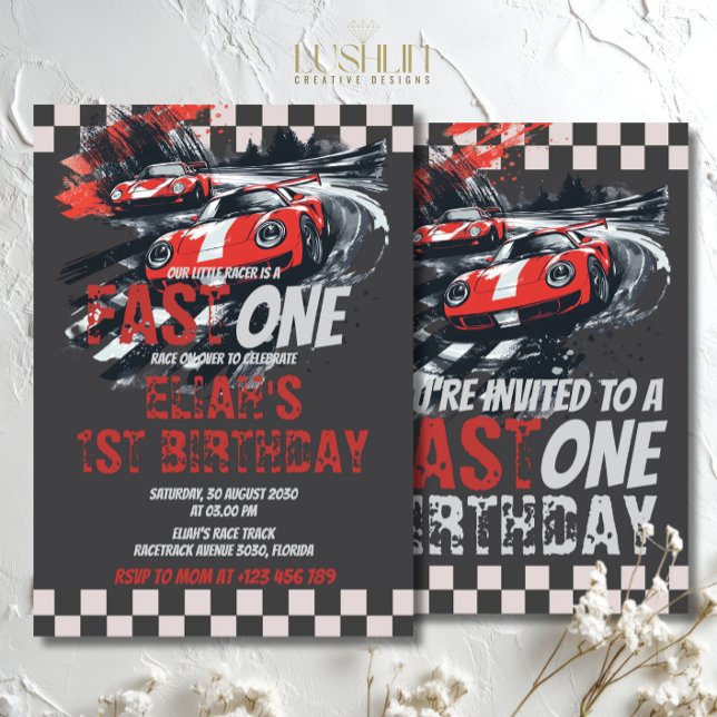 Invitation Piste de course de voiture de fête d'anniversaire  (Créateur téléchargé)