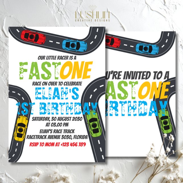 Invitation Piste de course de voiture de fête d'anniversaire  (Créateur téléchargé)