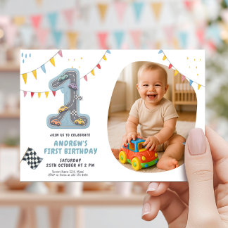 Invitation Piste de course pastel pour un premier anniversair