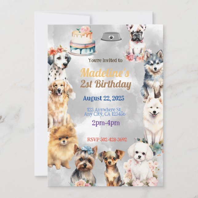 Invitation Pistes de fête : Festive Chien Anniversaire Thème  (Devant)