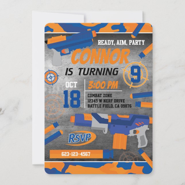 Invitation Pistolet à Fléchettes (Devant)