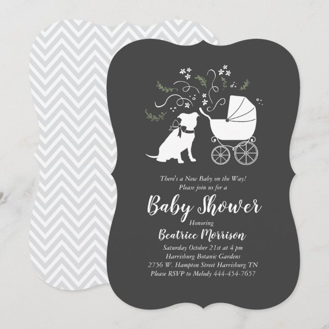 Invitation Pit Bull Baby shower Genre Neutre Pitbull Invita (Devant / Derrière)