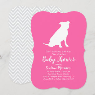 Invitation Pit Bull Chien Baby shower rose fille Pitbull