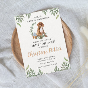 Invitation Pit bull Chiot Brown Boho Baby shower vert