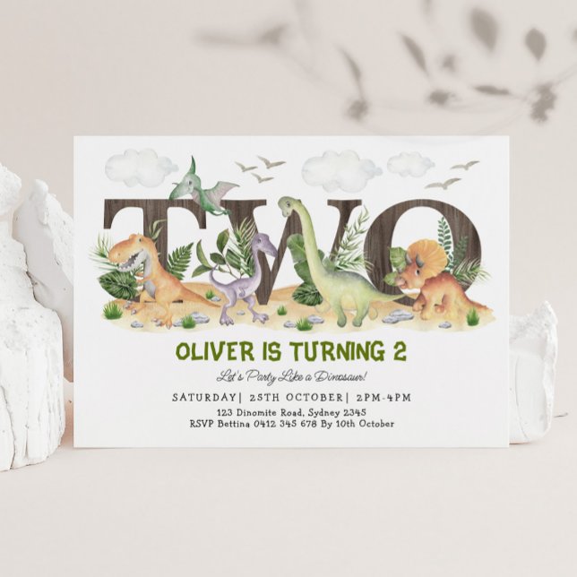Invitation Pittoresque Dinosaur Deux Wild 2e fête d'anniversa (Créateur téléchargé)
