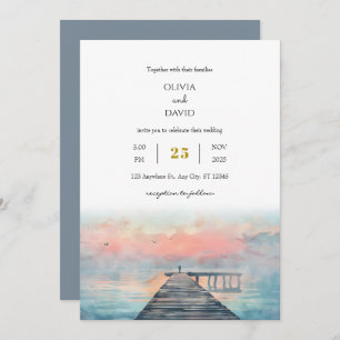 Invitation Pittoresque Pastel Dawn Fishing Pier Art Beach Mar
