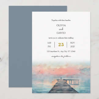 Invitation Pittoresque Pastel Dawn Fishing Pier Art Beach Mar
