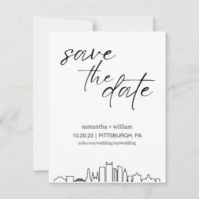 Invitation Pittsburgh Skyline MINIMALIST Enregistrer La Date (Devant)