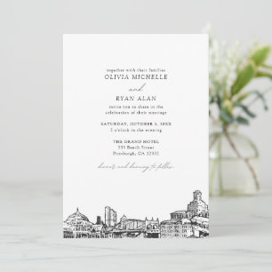 Invitation Pittsburgh Skyline moderne Mariage noir et blanc