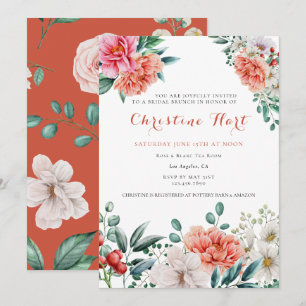 Invitation Pivoine Aquarelle Florale   Élégante Douche de Mar