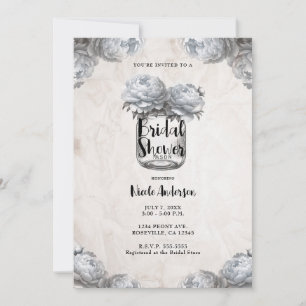 Invitation Pivoine blanche Bocal Mason Mariage rustique