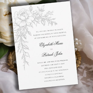 Invitation Pivoine Blanche Radieuse Élégante Formel Mariage C