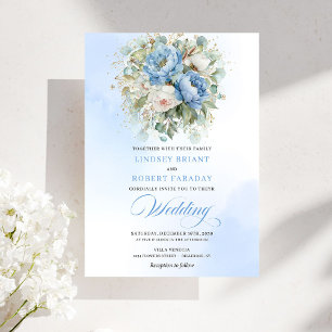 Invitation Pivoine Bleue Pastel Rustique Intemporelle Mariage