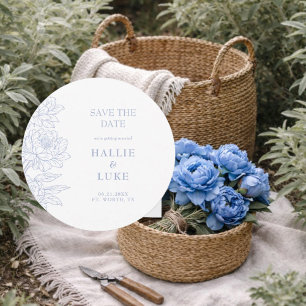 Invitation Pivoine Bleue Pervenche Mariage Rond Save the Date