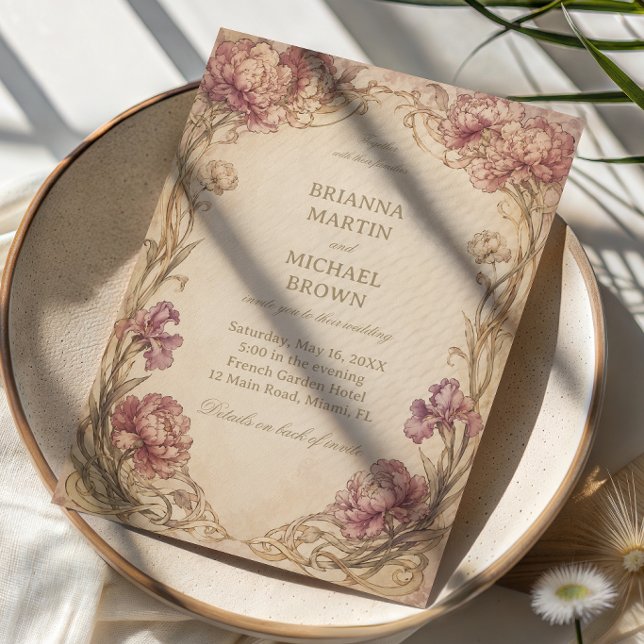 Invitation Pivoine Botanique Vintage (Créateur téléchargé)