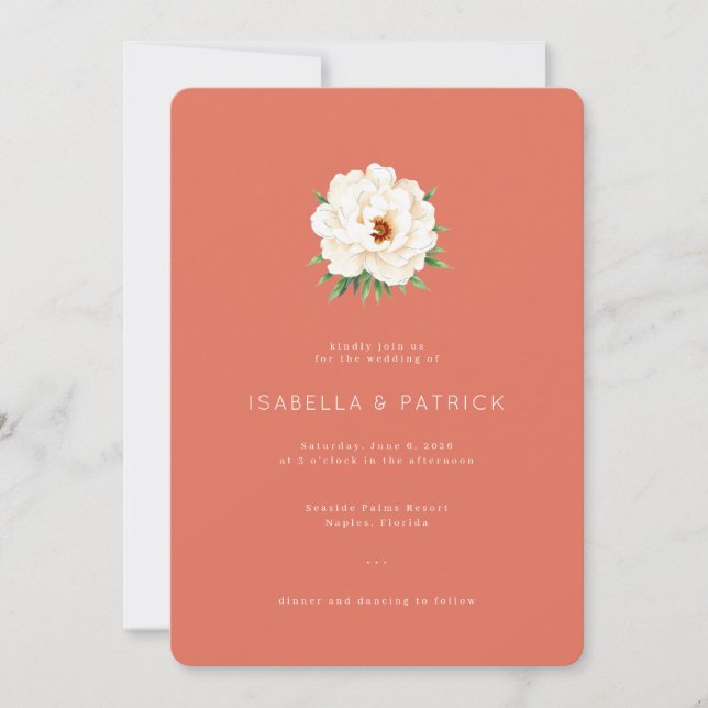 Invitation Pivoine Corail Floral Élégant (Devant)