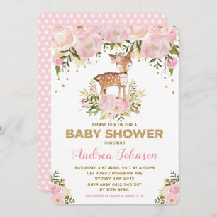 Invitation Pivoine d'aquarelle de douche de bébé de cerfs